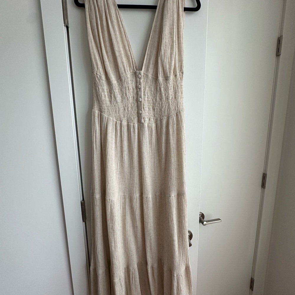 Smocked Waist Cream Maxi Dress